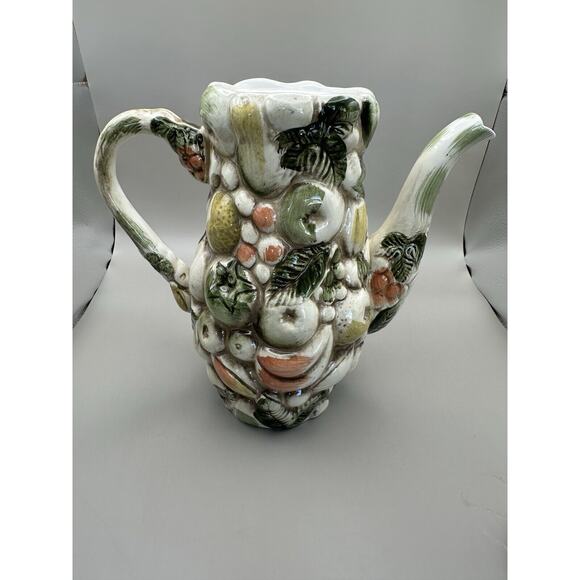 Rare Lefton "Fruits of Italy" Majolica Style Vintage Coffee/Teapot 1950s Japan - Picture 2 of 5